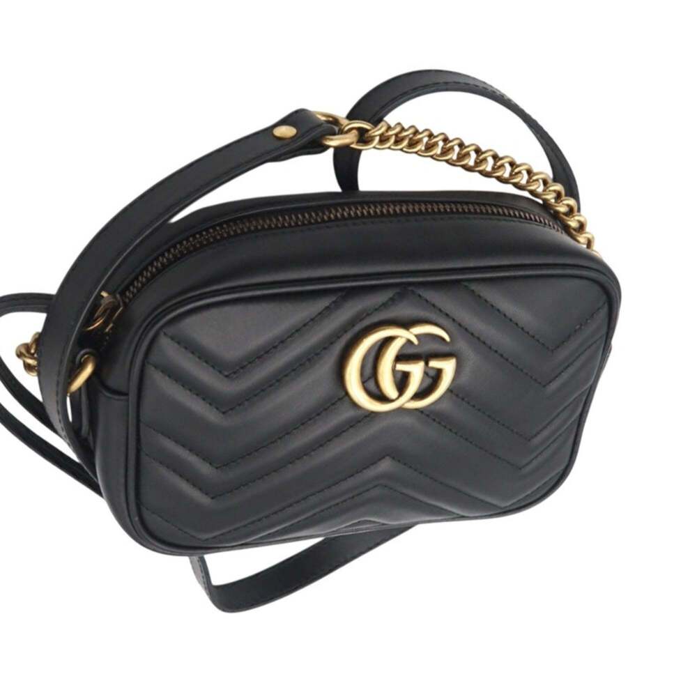 GUCCI GG Marmont Quilted Mini Bag 448065 Shoulder in Black Chevron Leather fo... - Picture 3 of 13